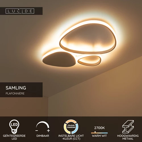 Lucide SAMLING - Plafonnière - LED Dimb. - CCT - 1x30W 2700K/4000K - Taupe - USP